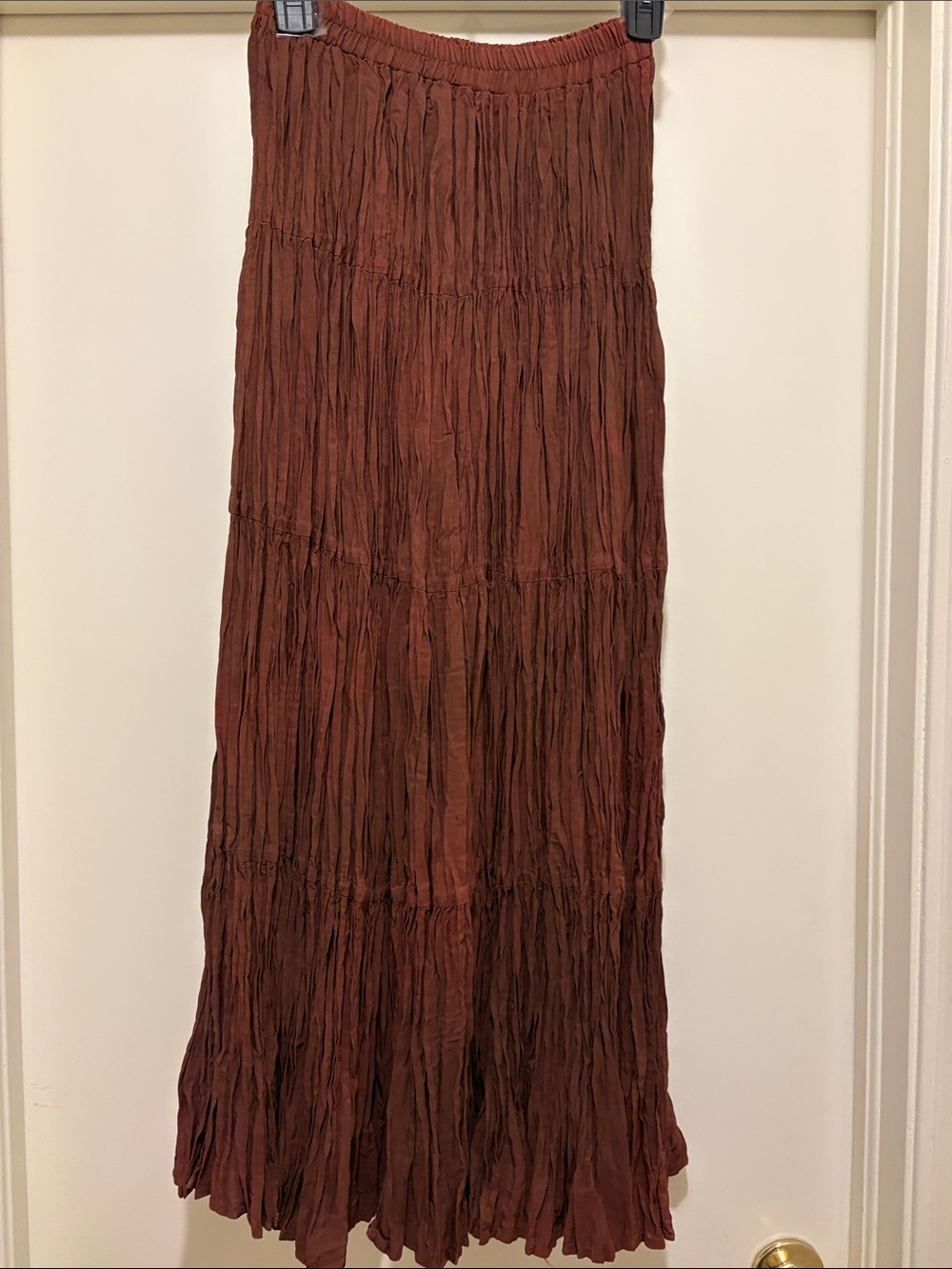Circle T Crinkled Maxi Skirt in Rust Brown